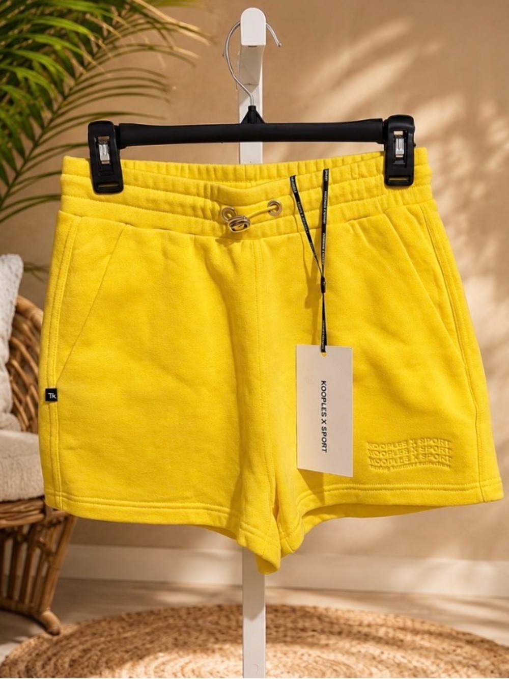 The Kooples x Sport Neon Yellow Logo Fleece Sweat Shorts NWT /waist 15’